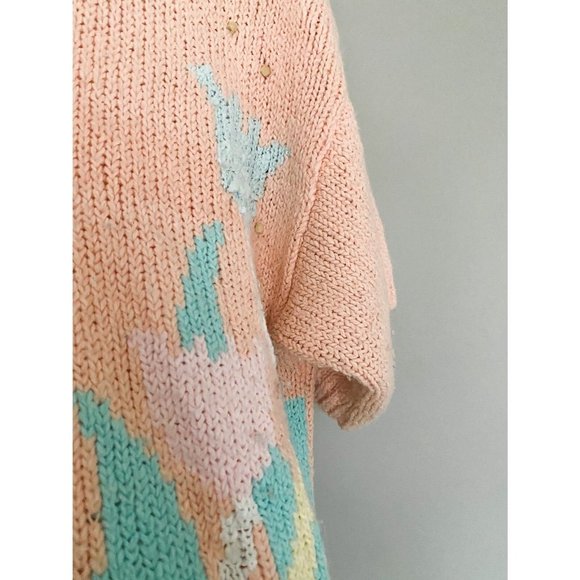 Vintage Acrylic Pastel Sweater Womens Large Fairy Kei 90s flower print - Picture 6 of 8
